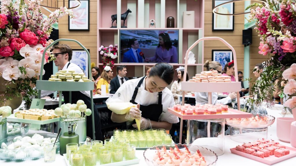 wedding dessert bar filled with colourful treats